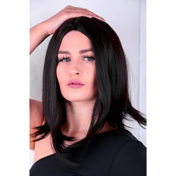 DILLARDS Premium Straight Black Synthetic Wig, Medium Length Layered Style, Heat Resistant Fiber, Natural Looking Daily Wear Cosplay Costume Wig - Image 4